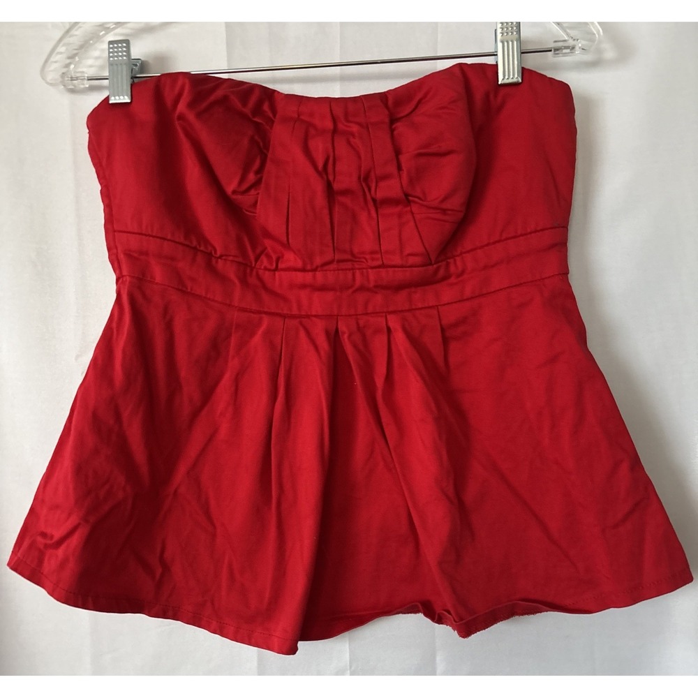 Studio Y Padded Strapless Pleated Red Flare Top Size M